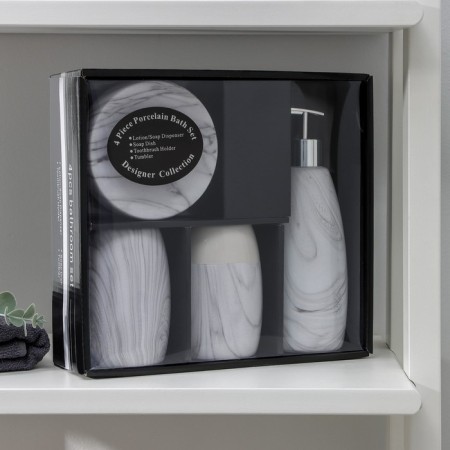 A set of accessories for the bathroom "Marble", 4 items (400 ml dispenser, soap dish, 2 glasses), white color-3