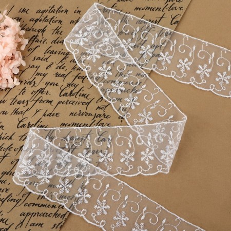 Organza lace, 63 mm × 13 ± 1 m, white color