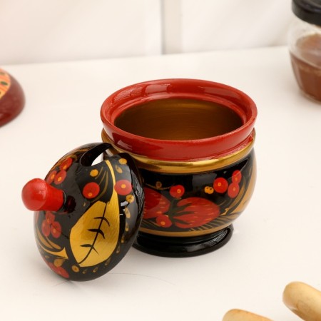 Solonka "Berry", with a lid, large, 10 × 8 cm, Khokhloma-1
