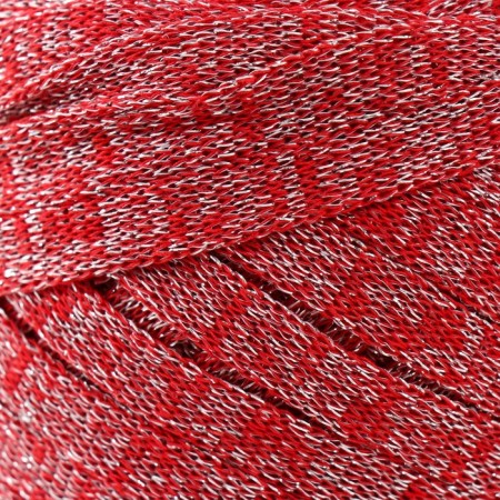 Knitted yarn "Ribbon" with Lurex 85m/170 ± 5 g (red, lurex: silver)-2