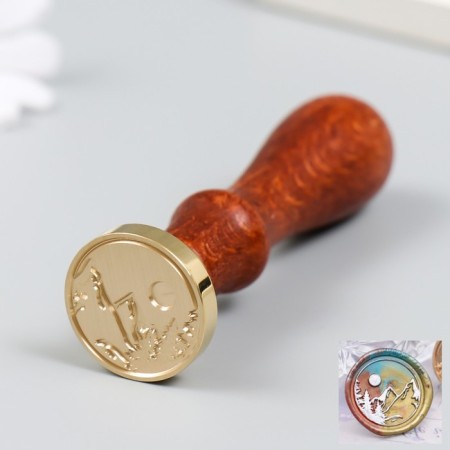 Printing for wax with a wooden handle "Moonlit Night in the Mountains" 9x2.5x2.5 cm