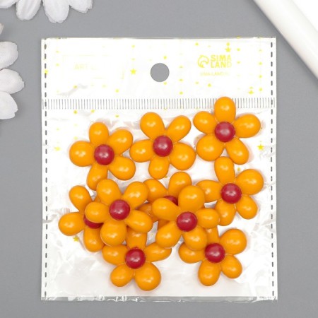 Decor for creativity plastic "Yellow flower with burgundy" 2.8x3x1 cm-3
