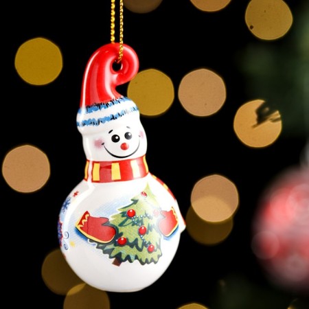 Christmas tree toy "Snowman", 6cm, ceramics-1
