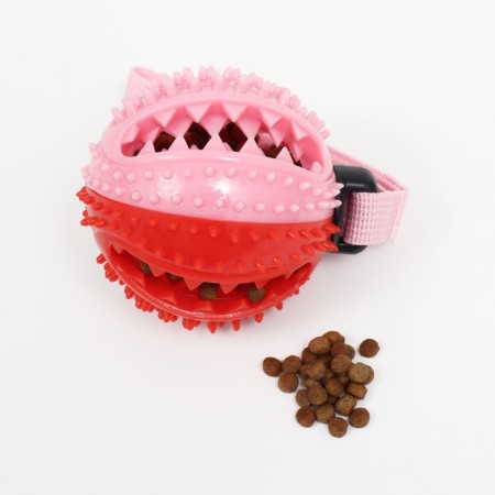 The ball under the treats is relief on the rope, TPR, 8 cm, red-pink-3