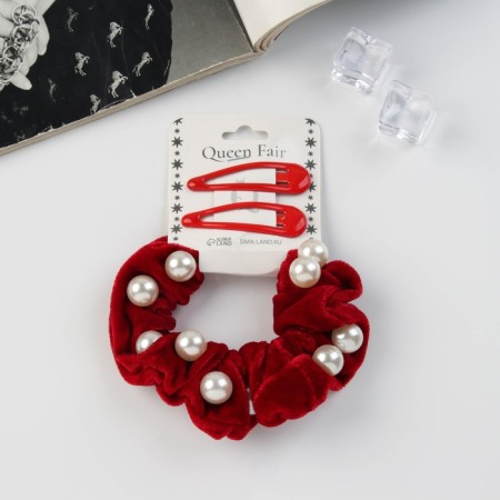 Hair set "Gloria Grace" (elastic band 7 cm, 2 invisibility 5 cm) red