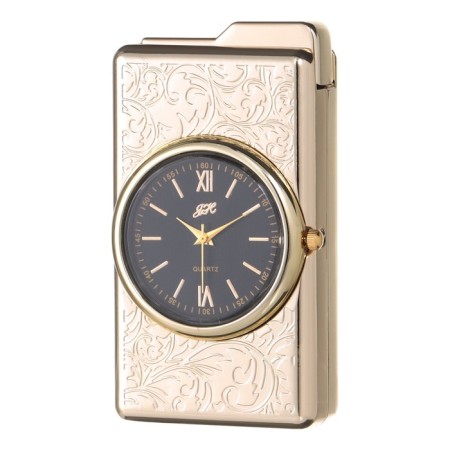 Gas lighter with clock, piezo, flame adjustment, 2 x 3.7 x 6.8 cm-1