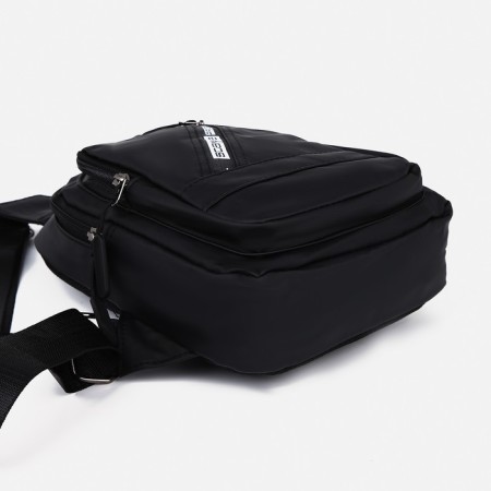 Male sling bag from textiles, headphone opening, black color-5