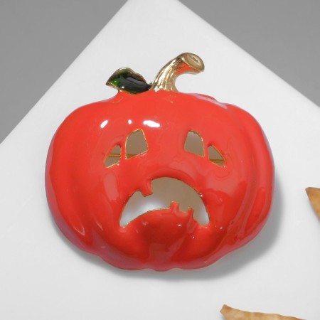 Brooch "Pumpkin" is sad, black-orange color in gold
