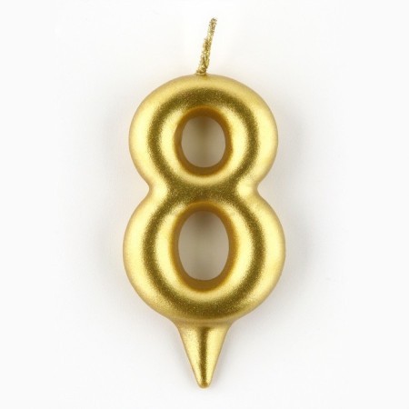 Candle for the cake, the number "8", gold.-2