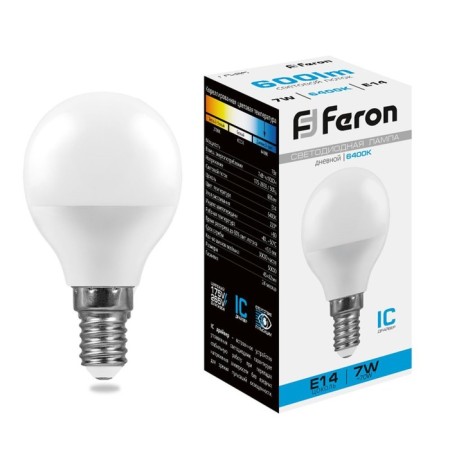 LED LED Feron, G45, 7 W, E14, 6400 K, cold white