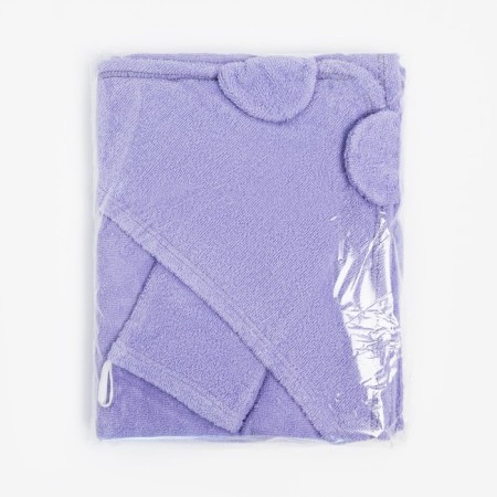 Set for bathing crumbs I (ocorous towel 85*85 ± 2cm, towel 40*55cm, mittens), lilac color-9