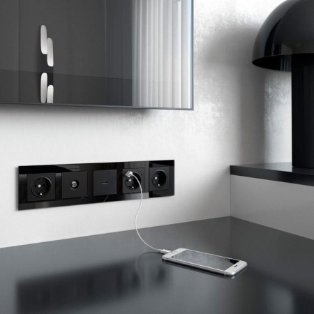 Grounding socket, curtains and USBX2 WL08-SKGS-USBX2-IP20, black color-2