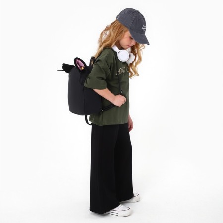 School textile Backpack with ears on hairpins, 27x23 cm, black color-12