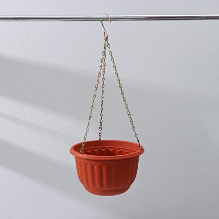 Plastic puff for flowers suspended with drainage grid "Vesta", 2 l, brown color-2