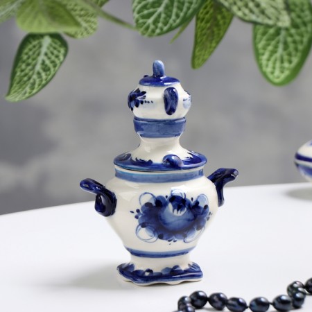 Souvenir "Samovar", Small, Gzhel, Porcelain, 12x10 cm-1