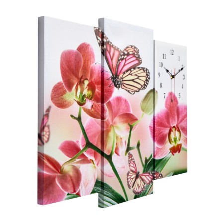 Carty clock is wall-mounted, modular "butterflies on flowers", silent, 60 x 80 cm, triptych-1