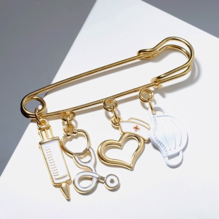 Pin "Medicine" 4 pendants, 6.5 cm, white color in gold-5