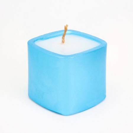 Candle "Square. Marble" in a candlestick of gypsum is small, 5x4.5 cm, blue-1
