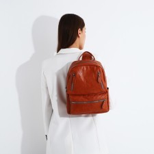 Women's backpack made of artificial leather with a zipper, 3 pockets, red color