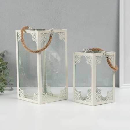 Climber Metal, glass flashlight "openwork corners" White set 2 pcs 26.5x14x14 cm-1