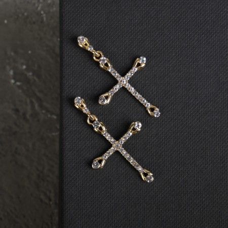Earrings with rhinestones “crosses” inserts, white color in gold-1