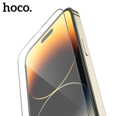 Hoco protective glass for iPhone 14 Pro, with a frame for installation, full glue, 0.33 mm, 9h-10