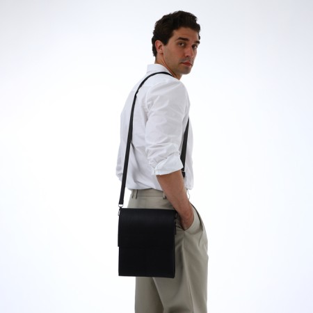 Male bag over the shoulder, Textura, external pocket, black color-8