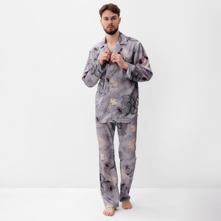 Pajama men's (shirt and trousers) kaftan "Dragon" size 52, gray
