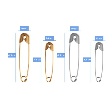 A set of English pins, 32 /45 mm, 60 pcs, gold / silver color-1