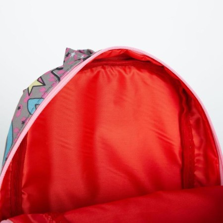 Baby backpack on lightning, external pocket, reflective strip, gray/pink color-5