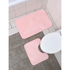 A set of mats for the bathroom and toilet of the “Tropics” shares, 2 pcs, 40 × 50 cm, 50 × 80 cm, pink color