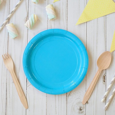 Disposable plate plate monophonic, blue color (18 cm)-1
