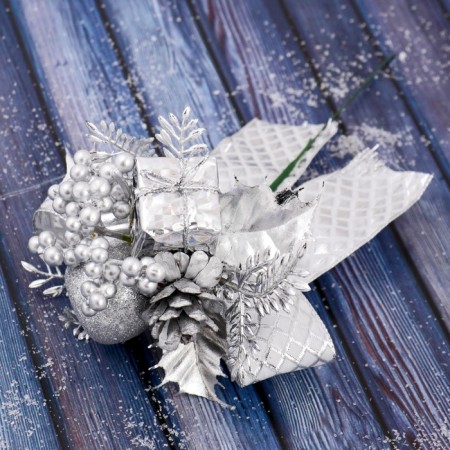 Decor "Winter Fairy Tale" bump leaves tape, 15 cm, silver