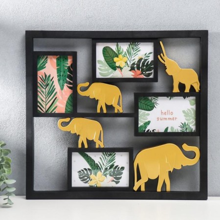 Photo frame plastic in 4 photos 10x15 cm "Four gold elephants" black 39x42 cm
