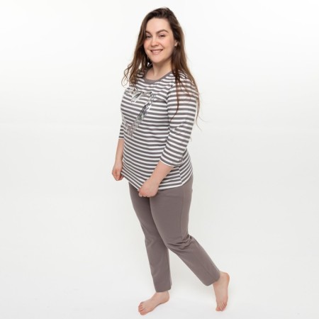 Female set (longshit, trousers), brown color, size 48-6