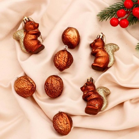 Set of jewelry plastic 8 pcs "Squirrels and nuts" brown
