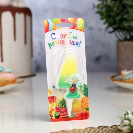 Candle for the cake "Chamomile", 10.2 cm, multi -colored number "4"-2