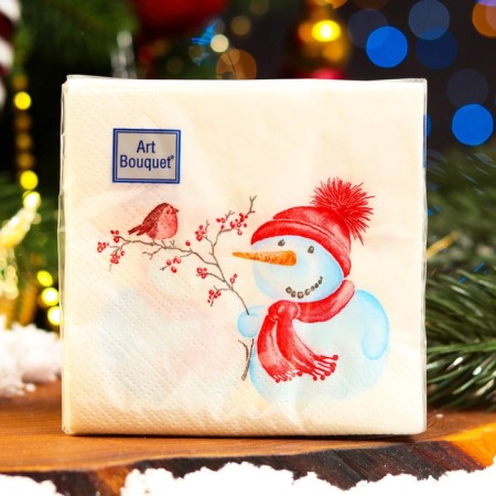 New Year's napkins Paper Art Bouquet "Cute Snowman", 2 layers, 20x20 cm, 30 pcs.-3