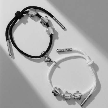 Bracelets "Demetrons" on a magnet, flowers with a heart, black and white color, 8 cm-2