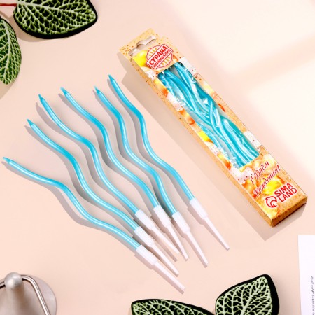 Candles for cake twisted "serpentine" 6 pcs, cocktail, sky blue