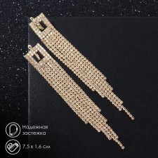 Hanging earrings with Hollywood rhinestones, rhombus hollow, color gold, 7.5cm