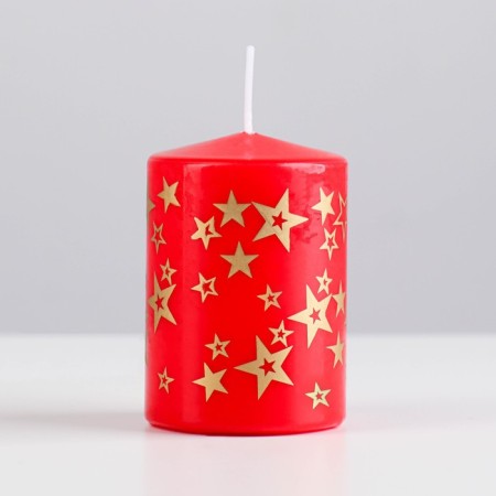 Candle - cylinder with patterns "Stars", 5.6x8 cm, red with gold