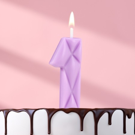 Candle for the cake "ice", the number "1", lilac