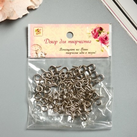 Screw-eye screw for fastening paintings, silver photographs (set 100 pcs) 1.8x0.9 cm-3