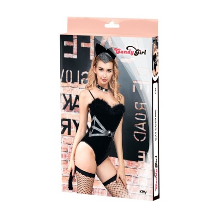 Cat Candy Girl Kitty Body, Holf Age, Choker, Belt, Stockings, Black, OS-2