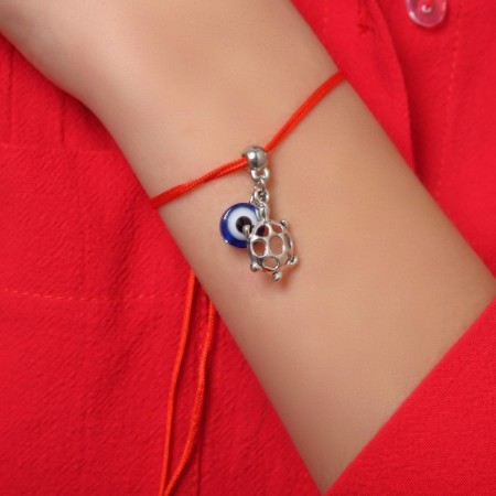 Bracelet-reinforcing "red thread" an eye and a turtle, the color is blue with black silver, d = 7 cm-3