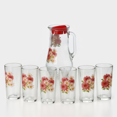 Set of drinking "bouquets", glass, jug 1.7 l + 6 glasses 230 ml, mix-10