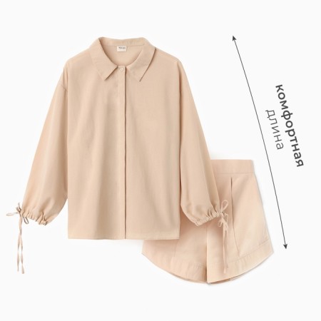 Female set (blouse, shorts) minku: casual collection beige color, rn 44-18