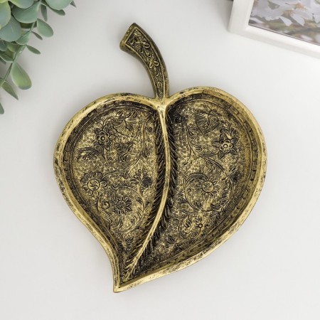 Decorative polystone plate "Sheet with a flower pattern" under brass 4x12x15 cm-2