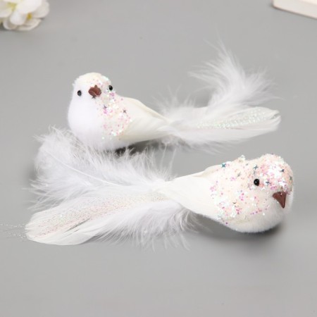 Fluffs on the clothespin set 2 pcs "Doves with sparkles and a long tail" White 5x6x15 cm